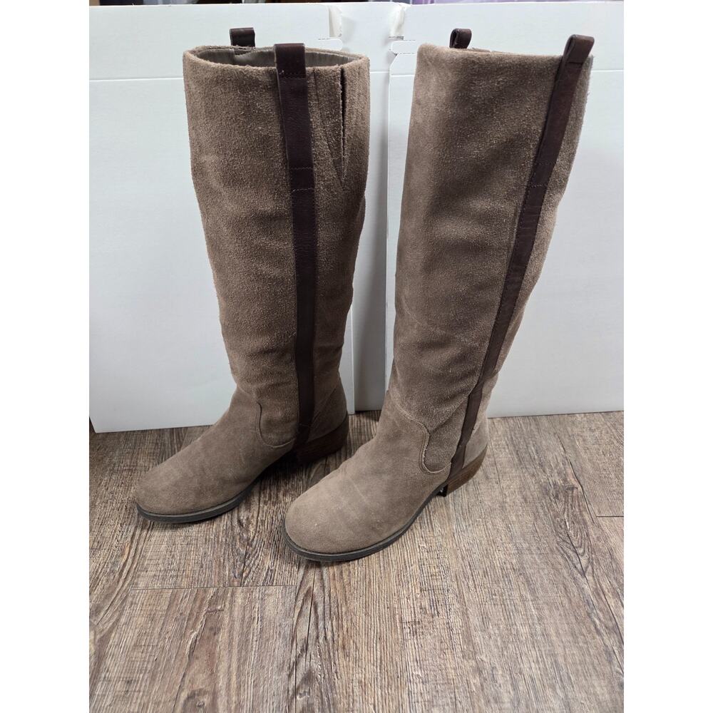Gianni Bini Suede Leather Tall Riding Boots Dark Taupe Brown Size Zip Shoes 6M